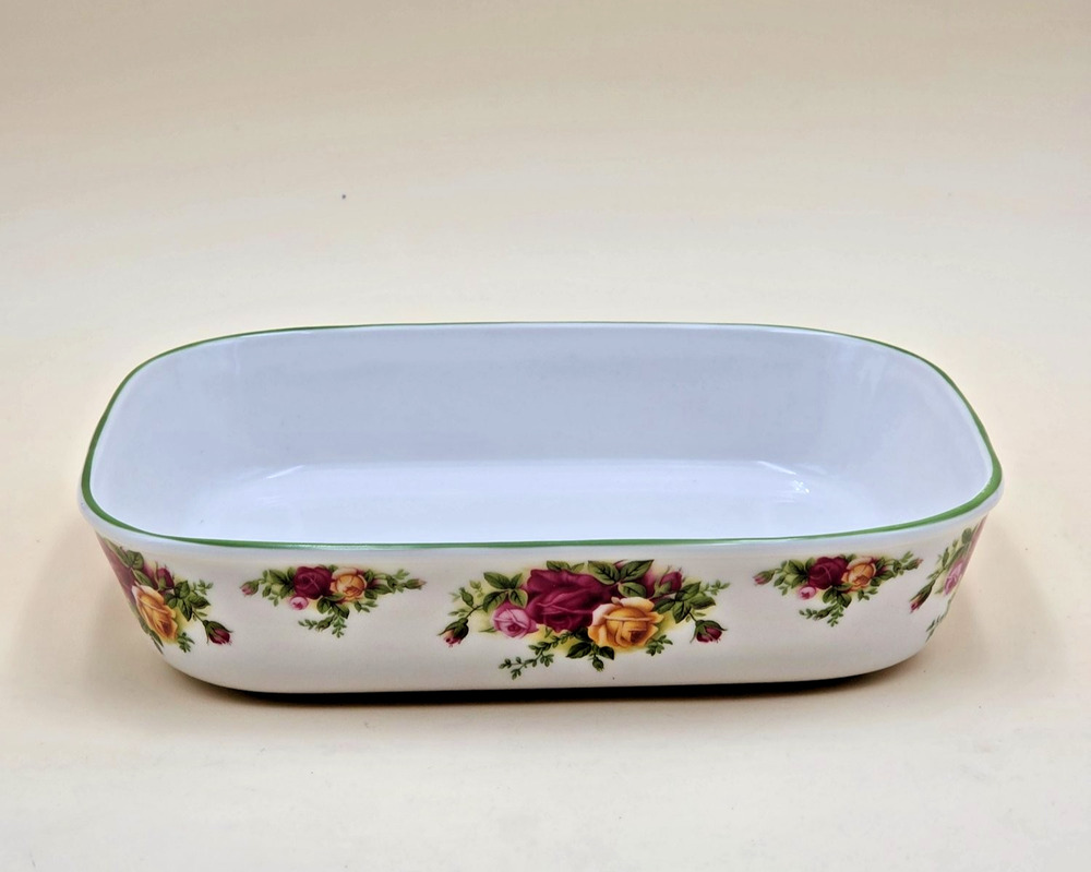 Royal Albert Old Country Roses Rectangle Baking Dish 10.25" Green Trim Casserole